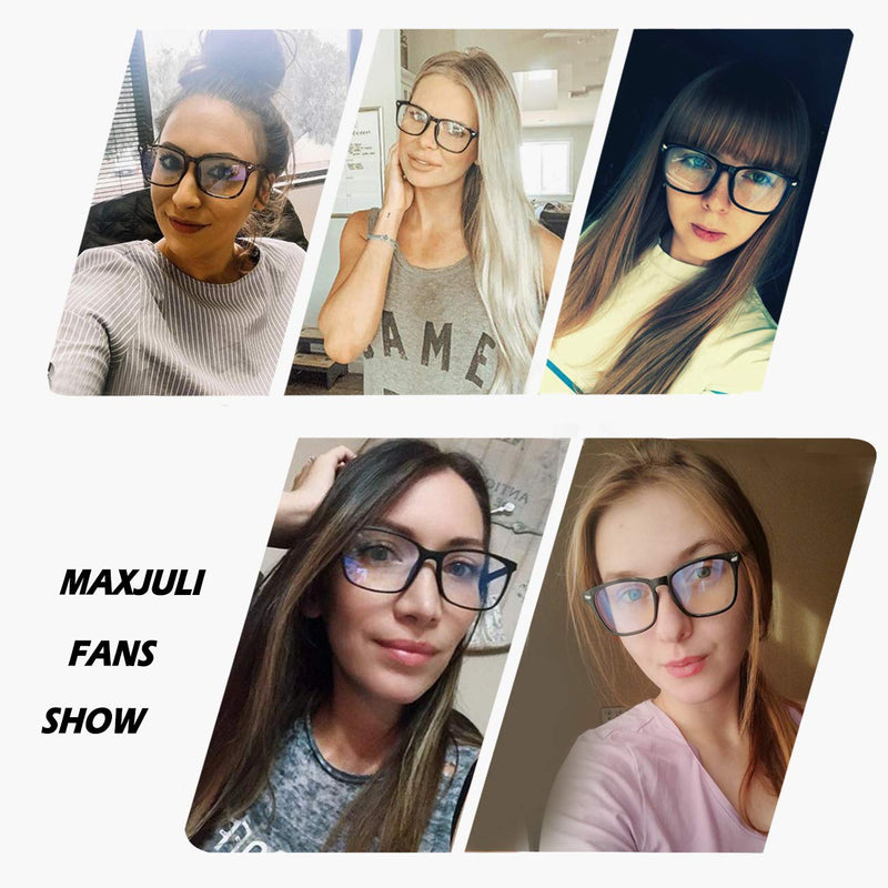  [AUSTRALIA] - Maxjuli Fake Glasses with Cute Nerd Frame Reading/Gaming/TV/Phones Glasses for Women Men 6009 Black Shiny