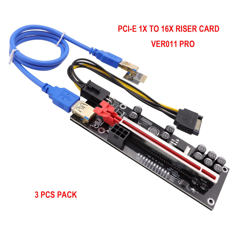  [AUSTRALIA] - IIAzimps GPU Riser Card V011 Pro 10 Capacitors PCI-E Riser Adapter PCI-Express 1X to 16X Extension Cable for Bitcoin Ethereum Mining Devices BTC ETH Miner Rigs (3 Pcs Pack) 3 Pcs Pack