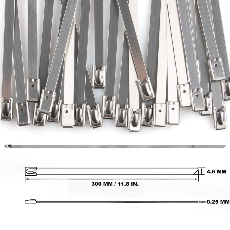  [AUSTRALIA] - Metal zip ties 12 inch, heavy duty 304 stainless steel zip cable ties with 200 lbs Tensile Strength, self-locking strap Ties (50 Pcs) 50 4.6 mm*300mm