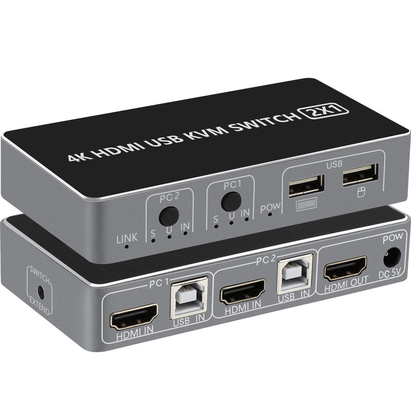  [AUSTRALIA] - Pasow KVM Switch HDMI 2 in 1 Out 2 Port Keyboard Mouse Switcher USB Switch