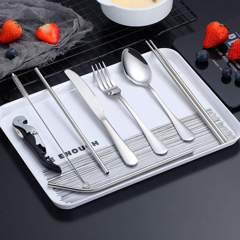  [AUSTRALIA] - Kyraton Portable Flatware, Camping Flatware, Bento Box Flatware, Camping Utensil With a Bottle Openner, Silverware For School/Work/Office/Outdoor, Set of 9 Pieces. KR.BX1010S