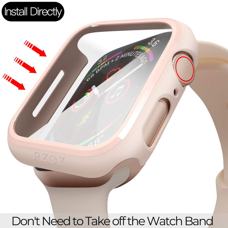 PZOZ Watch Case Compatible Apple Watch Series 5 / Series 4 40mm with HD Tempered Glass Screen Protector Accessories Matte Hard Bumper Cover Defense for Women Men iWatch (Pink) Pink - LeoForward Australia