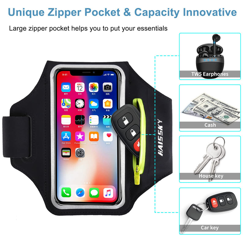  [AUSTRALIA] - Cell Phone Running Armband with Airpods Zipper Pocket Armband Case Running Holder for iPhone 12 Pro Max/12 Pro /11 Pro Max/11/11Pro/XR/XS,Galaxy S20 S10 S9 Plus,Sweatproof Arm Band with Card/Key Bag Black(Upgraded Version,6.8")