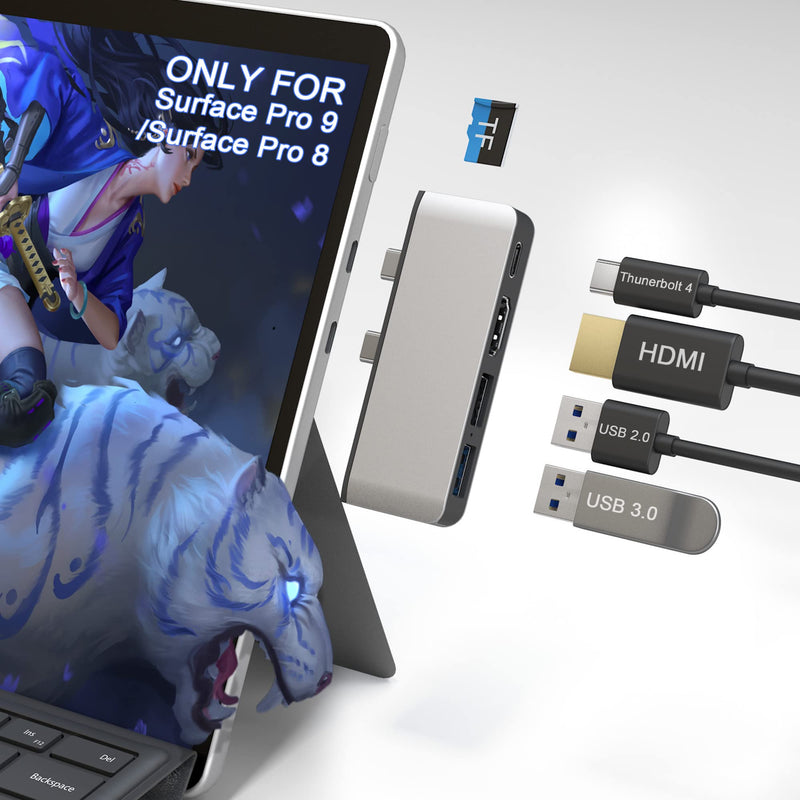  [AUSTRALIA] - Surface Pro 8 Accessories，Surface Pro 8 Docking Station with 4K HDMI，USB-C Thunderbolt 4 (Display+Data+PD Charging)，USB 3.0，USB 2.0，TF Card Slot, Triple Display USB C Hub for Microsoft Surface Pro 8 Silver