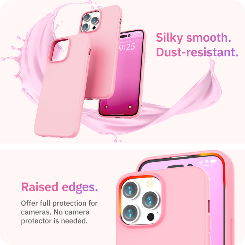  [AUSTRALIA] - JIC-Bundle - (for iPhone 14 Pro Max) - Soft Silicone Case + 2 Screen Protectors + Screen Polishing Cloth - Peach Pink