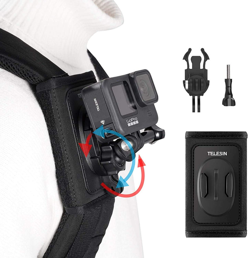  [AUSTRALIA] - TELESIN Bag Backpack Shoulder Strap Mount with Adjustable Pad J Hook Holder Attach Clip Mount for GoPro Max Hero 10 9 8 7 6 5 DJI Action 2 Pocket 2 Insta360 Accessories (360 Rotation Version)