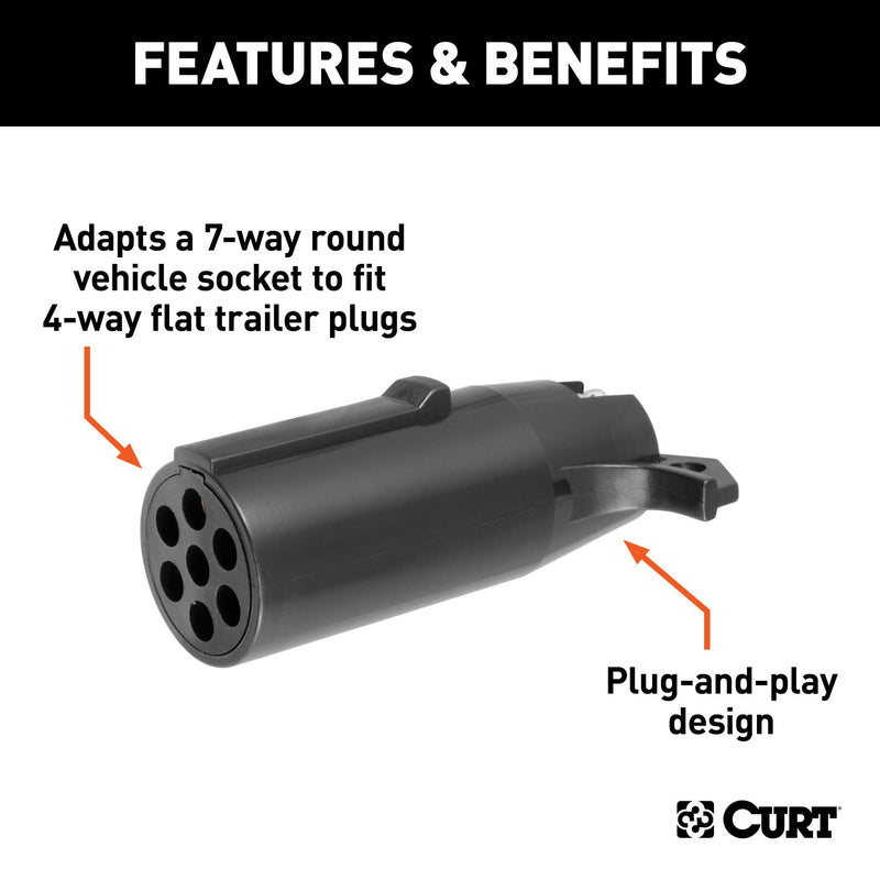  [AUSTRALIA] - CURT 57041 7-Way Round Vehicle-Side to 4-Way Flat Trailer Wiring Adapter