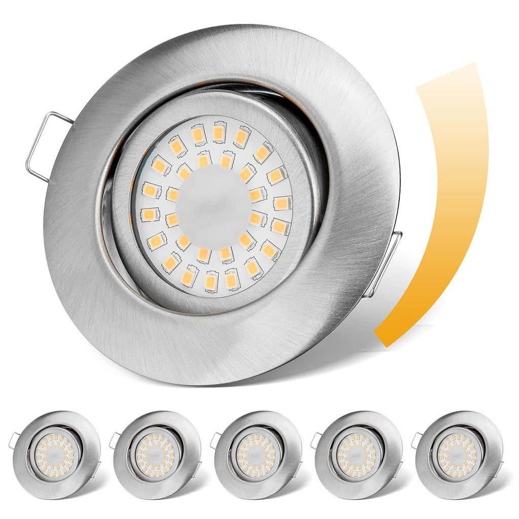  [AUSTRALIA] - LED recessed spotlights 230V flat dimmable LED spots 6W IP44 bathroom recessed lights ceiling spots ceiling spotlights, warm white 3000K swiveling recessed spots for bathroom kitchen living room, set of 6 nickel warm white 3000K set of 6