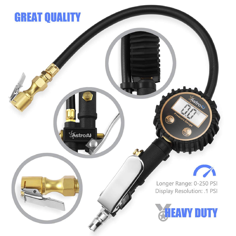 AstroAI ATG250 Digital Tire Inflator with Pressure Gauge, 250 PSI Air Chuck and Compressor Accessories Heavy Duty with Rubber Hose and Quick Connect Coupler for 0.1 Display Resolution white - LeoForward Australia