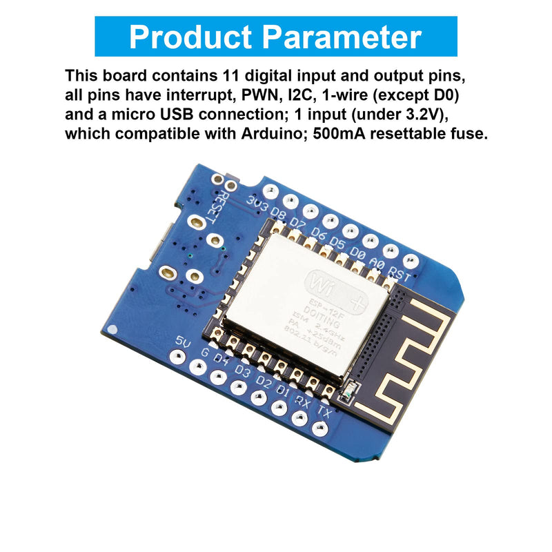  [AUSTRALIA] - 10 Pieces Development Board NodeMcu Mini Wireless D1 Module for ESP8266 ESP-12F 4M Bytes WLAN WiFi Internet Development Board Compatible with Arduino