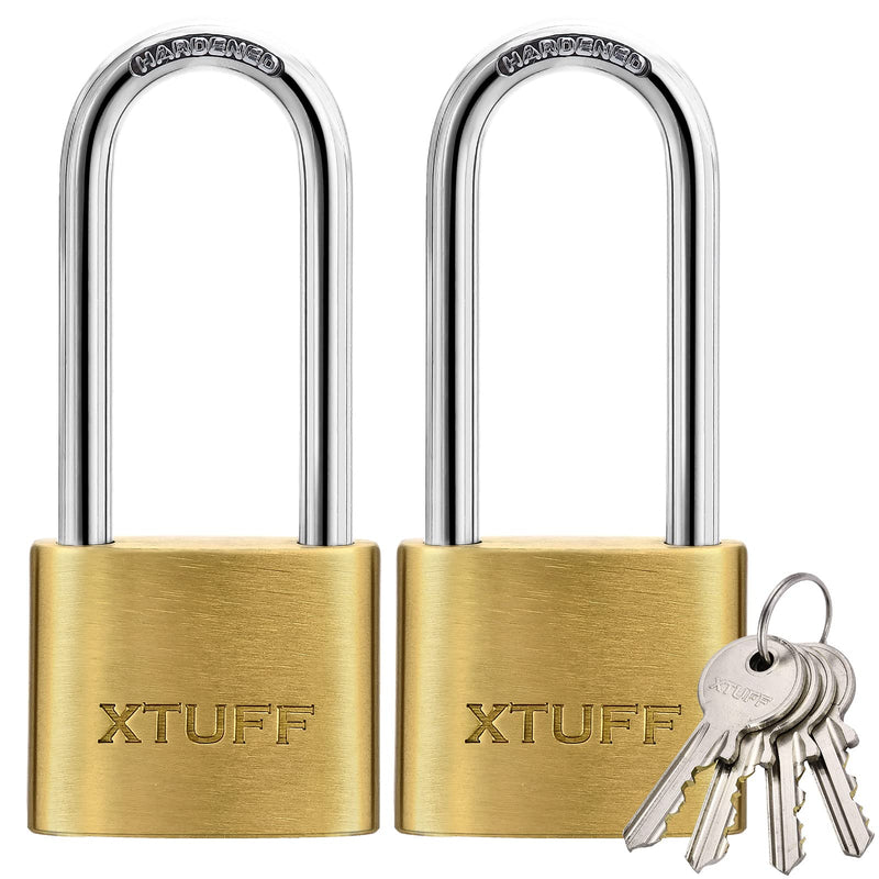  [AUSTRALIA] - XTUFF Padlock with Key, Solid Brass Keyed Padlock, Locker Locks with Key, 2.3 Inch Long Shackle for Indoor and Outdoor Sheds, Hasp Storage Unit School Gym Locker, Fence, Toolbox 2 Pack