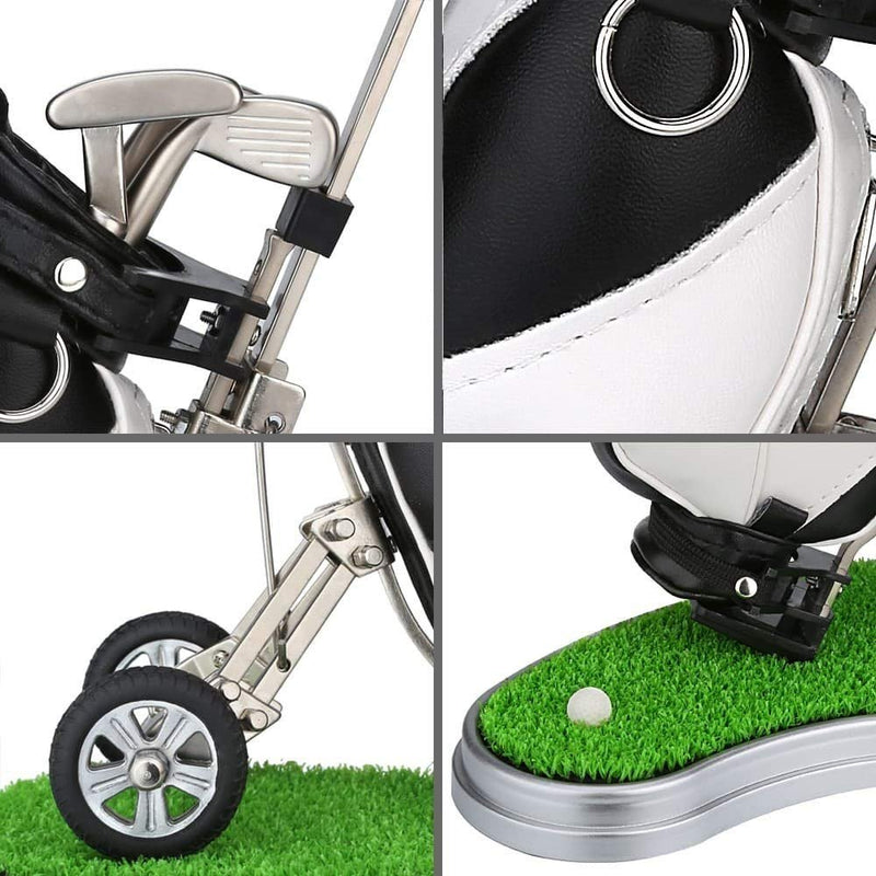 HKOO Golf Gift Golf Pens Holder, Golf Bag Holder with 3 Pieces Aluminum Pen Golf Bag Pencil Holder,Golf Souvenirs Gifts for Golfer Fans Coworker White and Black - LeoForward Australia
