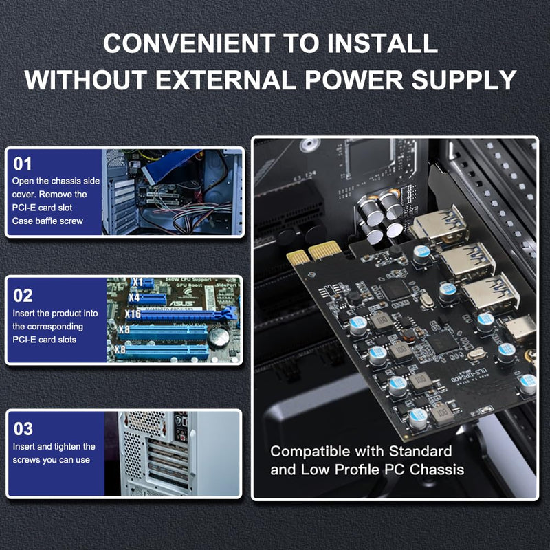  [AUSTRALIA] - PCIe Card (3xUSB-A, 2xUSB-C) 5-Port USB3.0 PCI Express Expansion Card PC Host Card 5Gbps for Windows 11/10/8/7/XP Linux and MAC OS 10.8.2 Above 3xUSB3.0-A+2xUSB-C PCIe Card