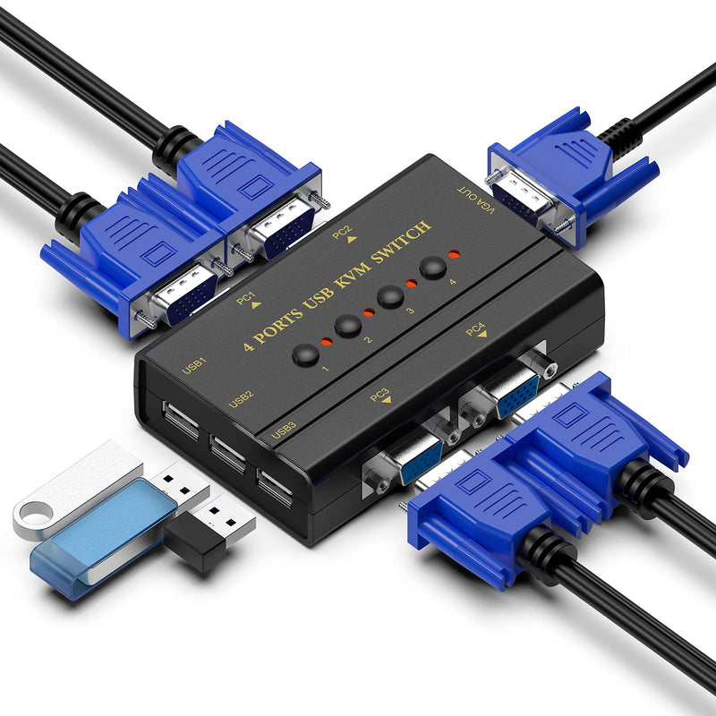  [AUSTRALIA] - Rybozen KVM Switch VGA, 4 Port USB VGA KVM Switches for 4 PC Sharing One Video Monitor and 3 USB Devices, Wireless Keyboard, Mouse, Scanner, Printer