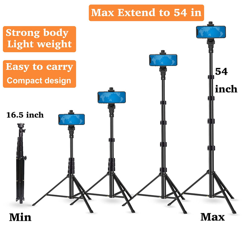 Phone Tripod Stand Selfie Stick 54 Inch Aluminum Alloy with Wireless Remote Video Record/Photography/Live Streaming Compatible with iPhone 13 12 11 pro Xs Max Xr X 8 7 6 Plus, Android Samsung Galaxy - LeoForward Australia