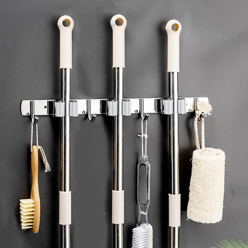  [AUSTRALIA] - Broom Mop Holder Wall Mount Cleaning Tool holder, Heavy Duty Stainless Steel Broom Hanger Rack Hook Organizer, Garage Storag Racks wall Mounted Broom Hanger for Home, Kitchen, Garden, Garage, Landry