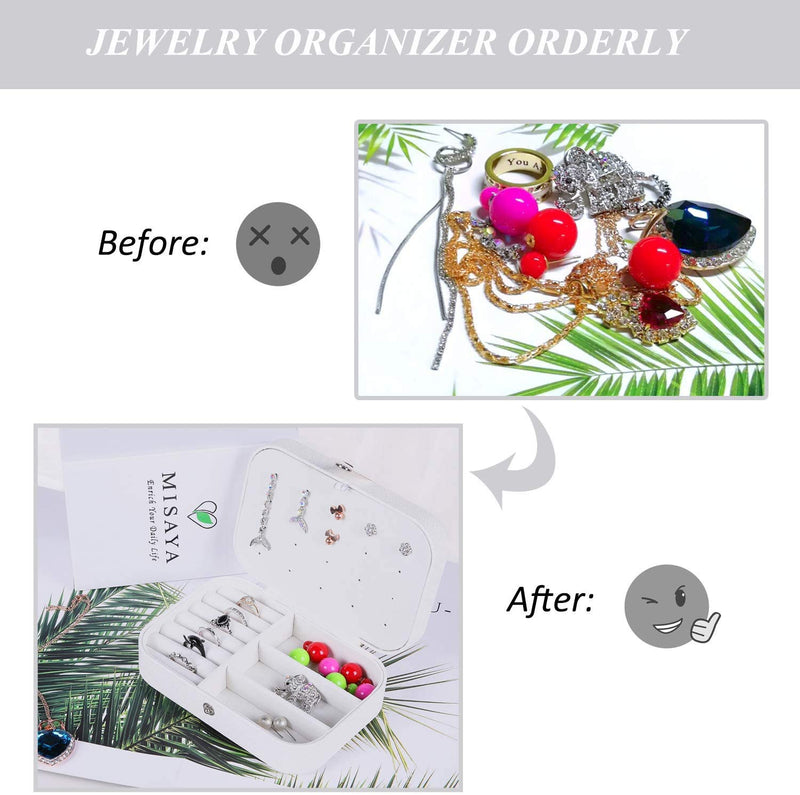  [AUSTRALIA] - YMAO Jewelry Travel Organizer,PU Leather Travel Jewelry Case,Double Layer Small Jewelry Box for Women Girls with 8 Gift Jewelry Bags (Glitter White) Glitter White