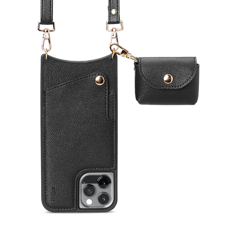  [AUSTRALIA] - KIQUE Crossbody Phone Case and Wallet - for iPhone 11 11 Pro 11 Pro Max XR 12/12 Pro 12 Pro Max (Black, iPhone 11 Pro) Black