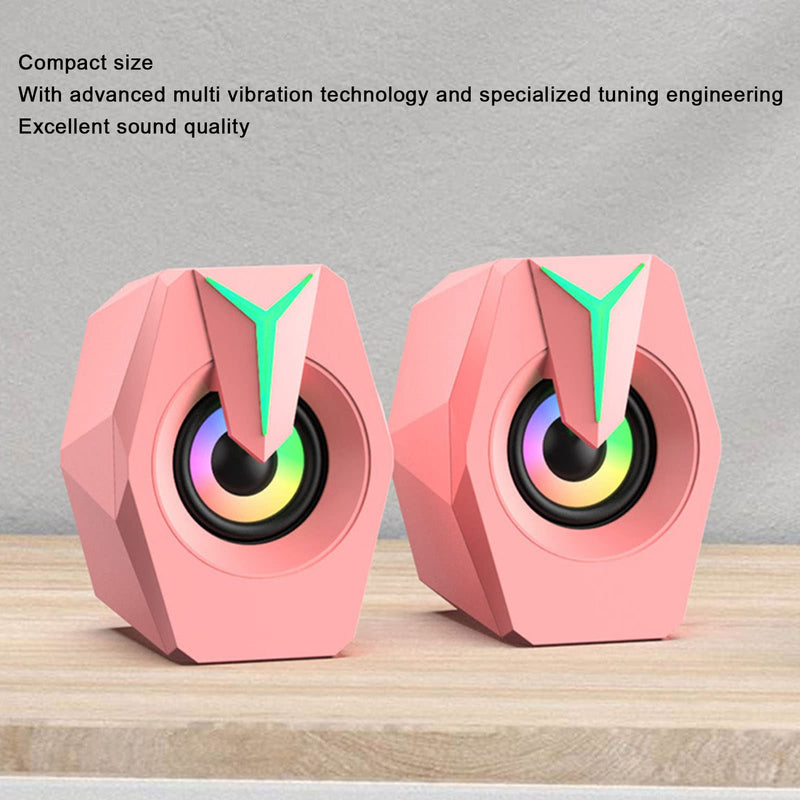  [AUSTRALIA] - Dpofirs USB Powered Speaker with RGB Lights Volume Control for Laptop Desktop Computer, Wired Subwoofer Speaker with 3.5MM Jack, 20Hz to 18KHz, 65dB SNR,Monitor Speaker for PC Project (Pink)