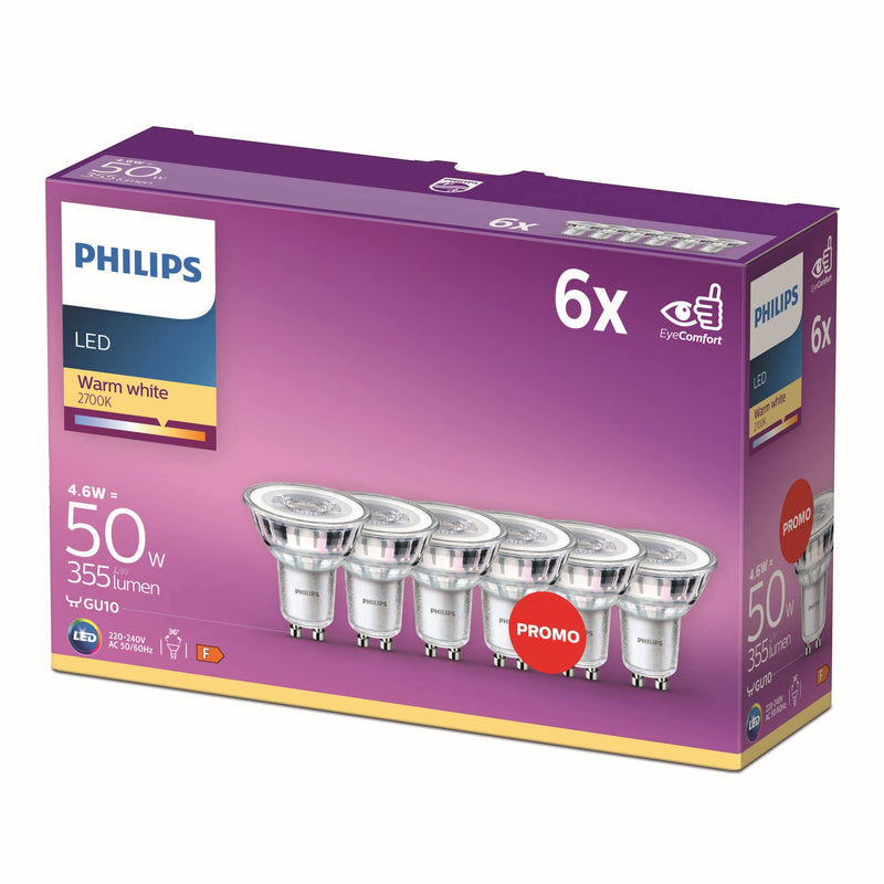  [AUSTRALIA] - Philips LED Classic GU10 lamp, 50 W, reflector, warm white, pack of 6