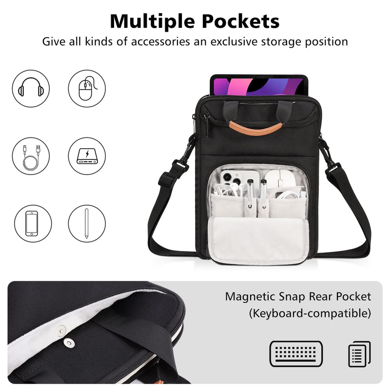 [AUSTRALIA] - MoKo 9-11 Inch Tablet Sleeve Bag Carrying Case Fits iPad Air 5 10.9" 2022, iPad Pro 11 M2 2022-2018, iPad 10th 10.9, iPad 9/8/7th 10.2, Tab S8 11", with Shoulder Strap, Handle and Pockets, Black