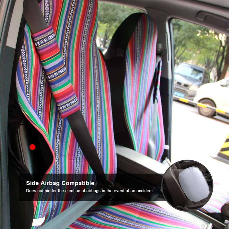  [AUSTRALIA] - Copap Seat Covers Universal for Front Seat Baja Stripe Colorful Bucket Covers for Car, SUV & Truck (2 seat Covers+2 seat Belt Covers)