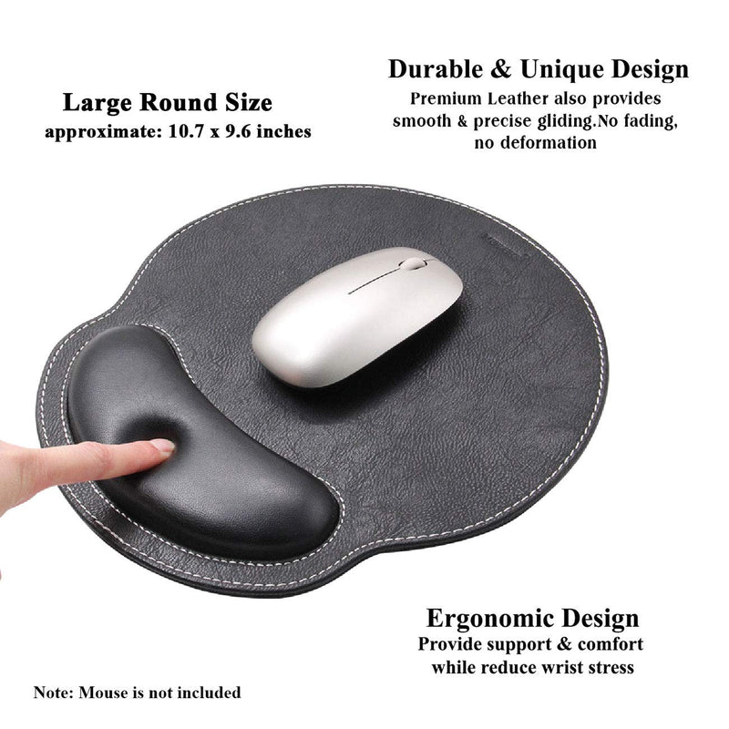 Meffort Inc Leather Mouse Pad with Wrist Rest Support & Non-Slip Base, Durable Ergonomic Gaming Mousepad - Black 10.7 X 9.6 Inch - LeoForward Australia