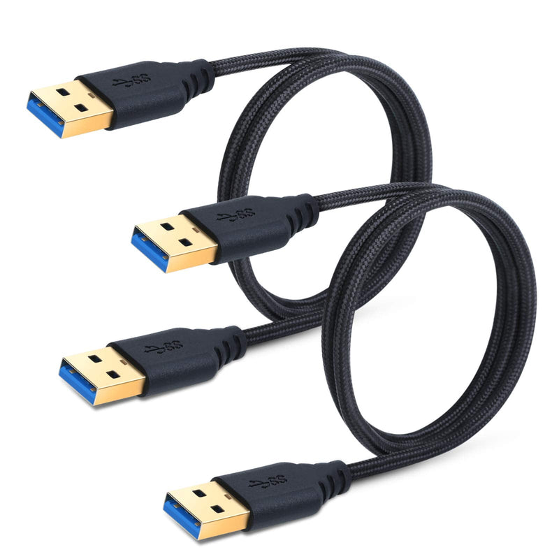  [AUSTRALIA] - USB to USB Cable Cord, Besgoods 2-Pack 3FT/1M Braided USB 3.0 Type A Male to Male Cable - Short Male to Male USB Cable for Data Transfer, Hard Drive Enclosures, DVD Player, Laptop Cooler and More Black