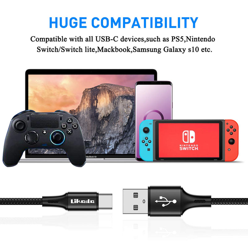PS5 Controller Charger Cable, 10Ft USB Type C Charging Cable Nylon Braided Fast Data Sync Cord Compatible with Playstation 5 DualSense, Nintendo Switch/Switch Lite, Xbox Series X/Series S Controller Black - LeoForward Australia