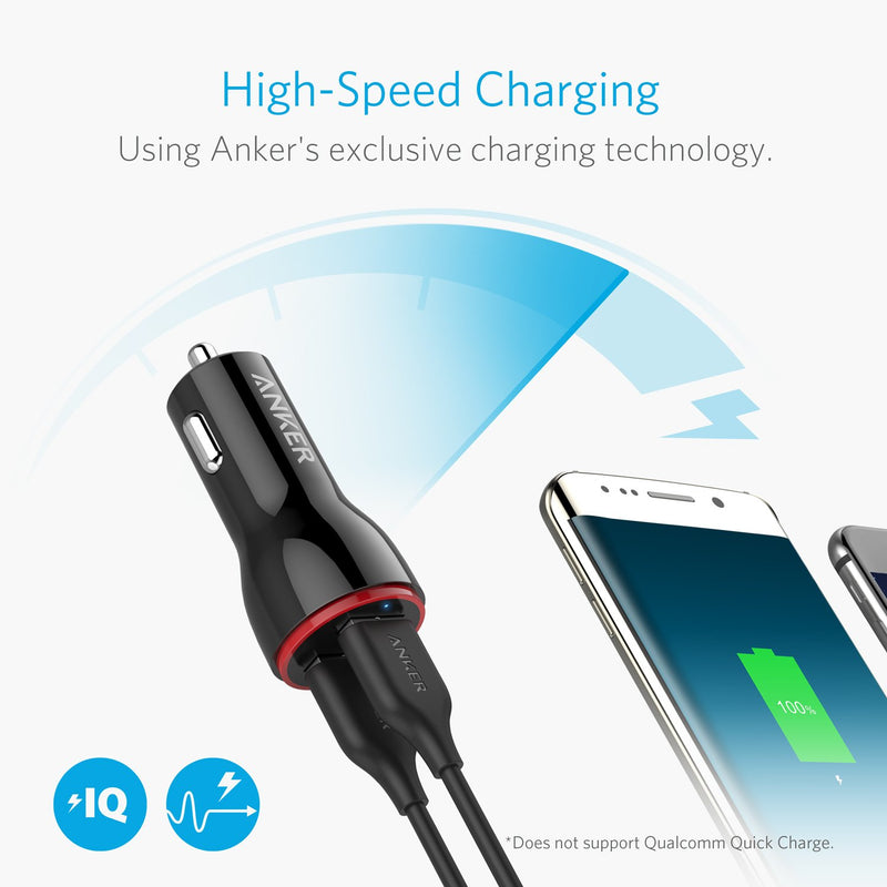 Anker Car Charger, Mini 24W 4.8A Metal Dual USB Car Charger, PowerDrive 2 Alloy Flush Fit Car Adapter with Blue LED, for iPhone XR/Xs/Max/X/8/7/Plus, iPad Pro/Air 2/Mini, Galaxy, LG, HTC and More Black - LeoForward Australia