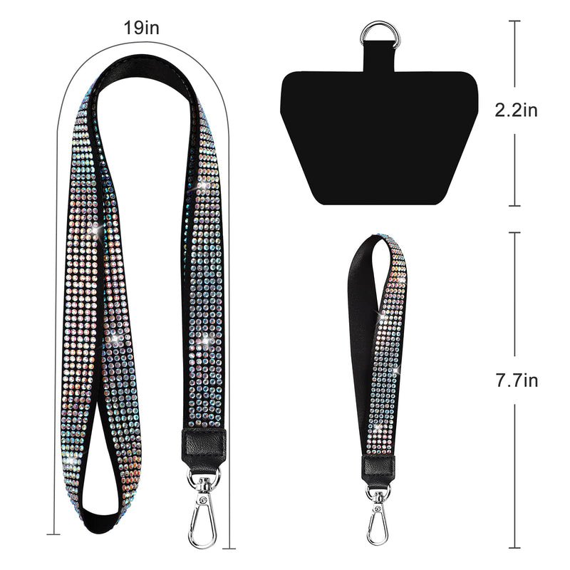  [AUSTRALIA] - Phone Lanyard, SHANSHUI Universal Nylon Bling Neck Lanyard and Wrist Strap With 1 Patch Tether Cell Phone Charm Lanyard Compatible with iPhone and All Smartphones(Black) Black