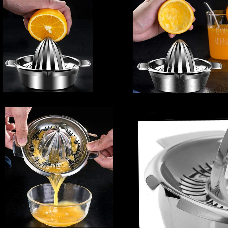  [AUSTRALIA] - Citrus Lemon Orange Grapefruit Juicer Manual Stainless Steel 304 Anti-Rust Metal Hand Press Fruit Squeezer with Juice Strainer and 12 OZ Bowl with 2 Spouts, Dishwasher Safe, Easy to Clean, Heavy Duty