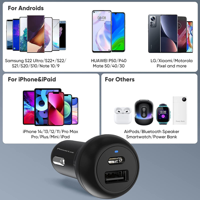  [AUSTRALIA] - USB C Car Charger, 2 Port 32W Car Charger Adapter PD3.0 20W USB C Port & 12W USB A Port Cigarette Lighter Adapter, USB Faster Car Charger for iPhone 14, iPhone 13, Samsung S21/S20/S10, Note 20/10