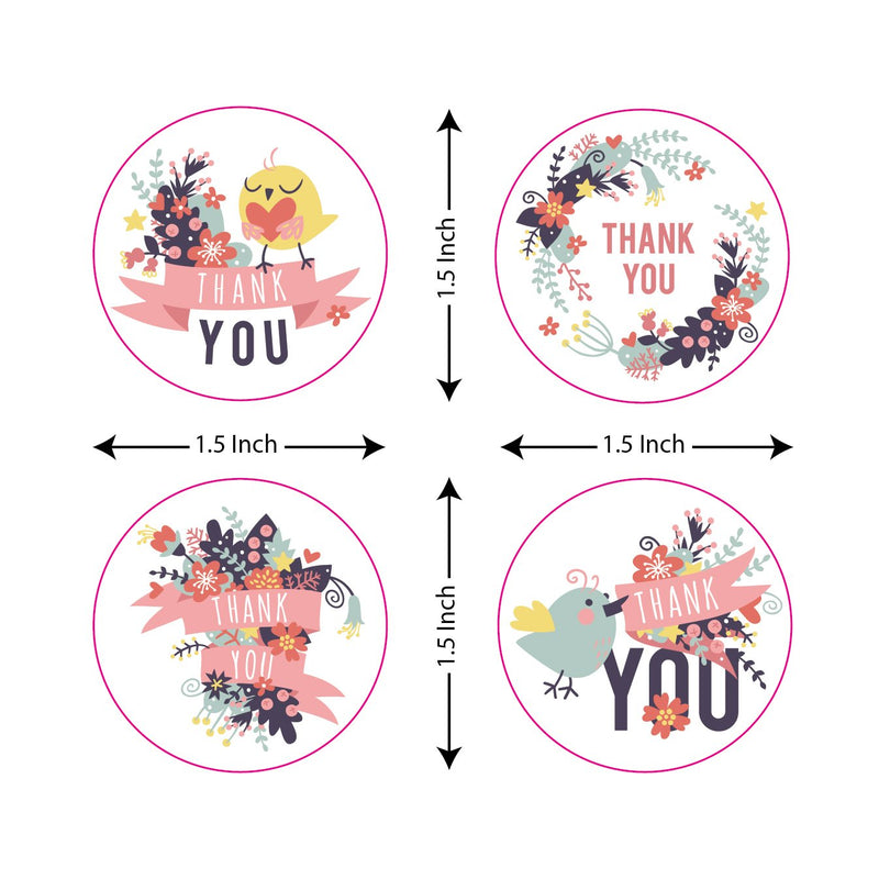 Thank You Stickers roll 1.5 inch – 5 Assorted Floral Designs– 1000 Pack of Round Adhesive Labels – Perfect for Baby Shower Thank You Cards, Shipping Envelopes and Small Businesses by Akshaya Blue Floral - LeoForward Australia