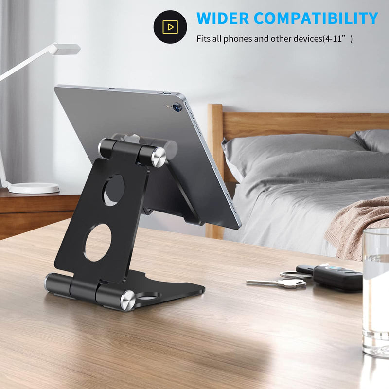  [AUSTRALIA] - Cell Phone Stand, Fully Foldable, Adjustable Desktop Phone Holder Cradle Dock Compatible with Phone 11 Pro Xs Xs Max Xr X 8, iPad Mini, Nintendo Switch, Tablets (3.5-10"), All Phones (Black) Black