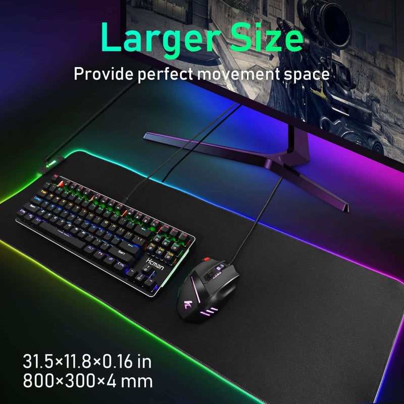 RGB Gaming Mouse Pad Large (800×300×4mm) Hcman XXL Extended Led Mousepad with Non-Slip Rubber Base, Soft Computer Keyboard Pad,for MacBook, PC, Laptop, Desk - Black - LeoForward Australia