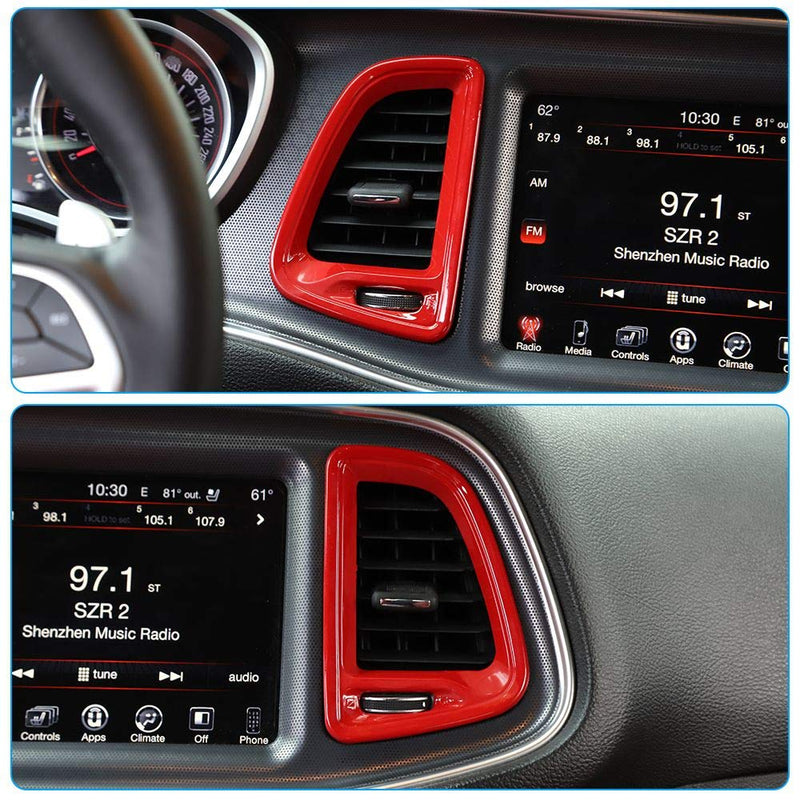  [AUSTRALIA] - Voodonala for Challenger Center Console Air Condition Outlet Vent Trim Accessories for Dodge Challenger 2015 up (Red, 4ps)