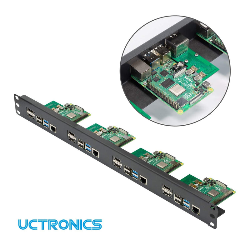  [AUSTRALIA] - UCTRONICS for Raspberry Pi Rack with Micro HDMI Adapter Boards, 19" 1U Rack Mount Supports 1-4 Units of Raspberry Pi 4 Model B