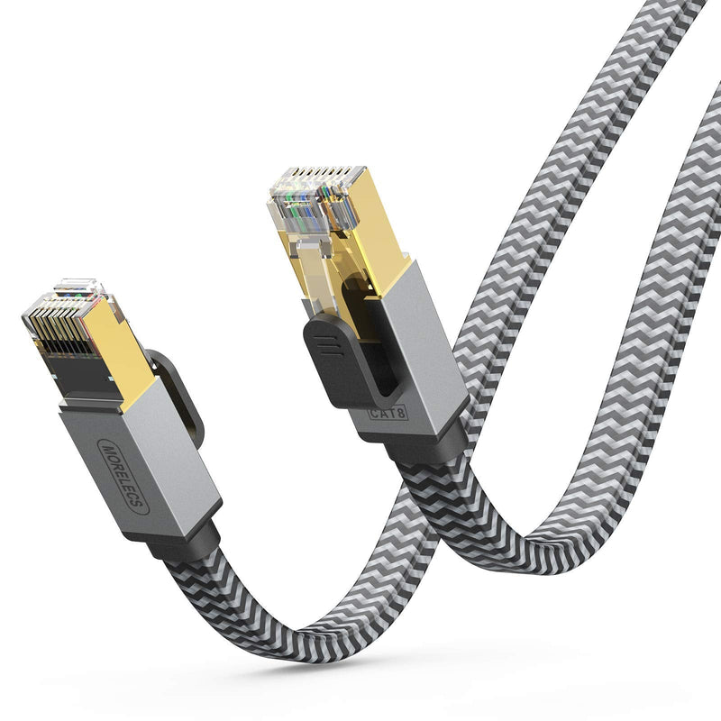  [AUSTRALIA] - Flat Cat 8 Ethernet Cable 50ft, Morlecs Nylon Braided High Speed 40Gbps 2000Mhz SFTP Heavy Duty Cat8 Network LAN Patch Cord,RJ45 Cable Shielded for Gaming, PS17, Xbox, Modem, Router, PC, Laptop