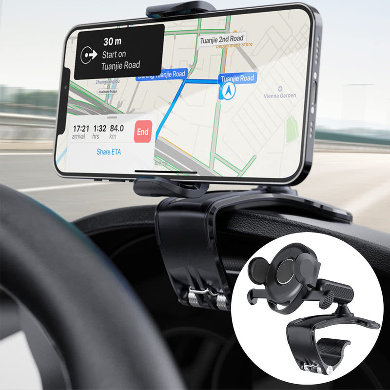  [AUSTRALIA] - CHDFKKD Car Phone Holder Mount, 360 Degree Rotation Cell Phone Holder for Car, Dashboard Clip Mount Car Phone Stand Compatible for 4.7 to 6.7 inch Smartphone (Black) Black