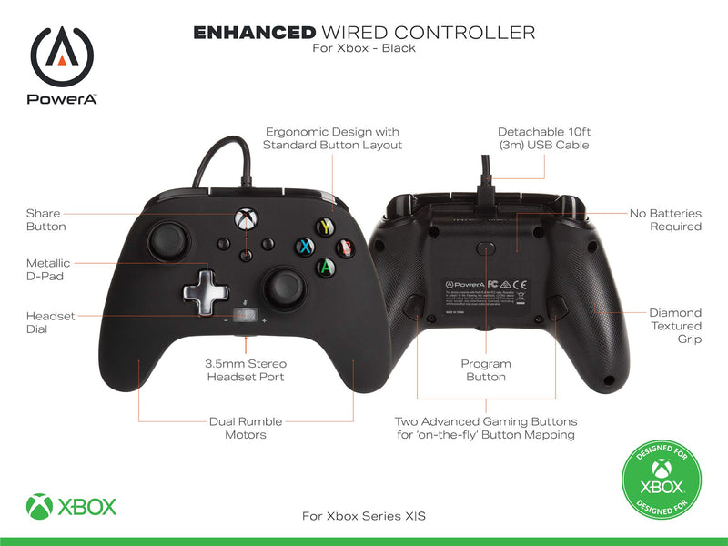PowerA Enhanced Wired Controller for Xbox Series X/S - Black, Gamepad, Wired Video Game Controller, Gaming Controller, Xbox Series X/S, Xbox One - LeoForward Australia