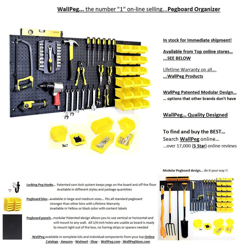 WallPeg Pegboard Bin Kit - Pegboard Parts Storage Craft Organizer Tool Peg Board Workbench Bins Accessories YELLOW LARGE (12) 12 - LeoForward Australia