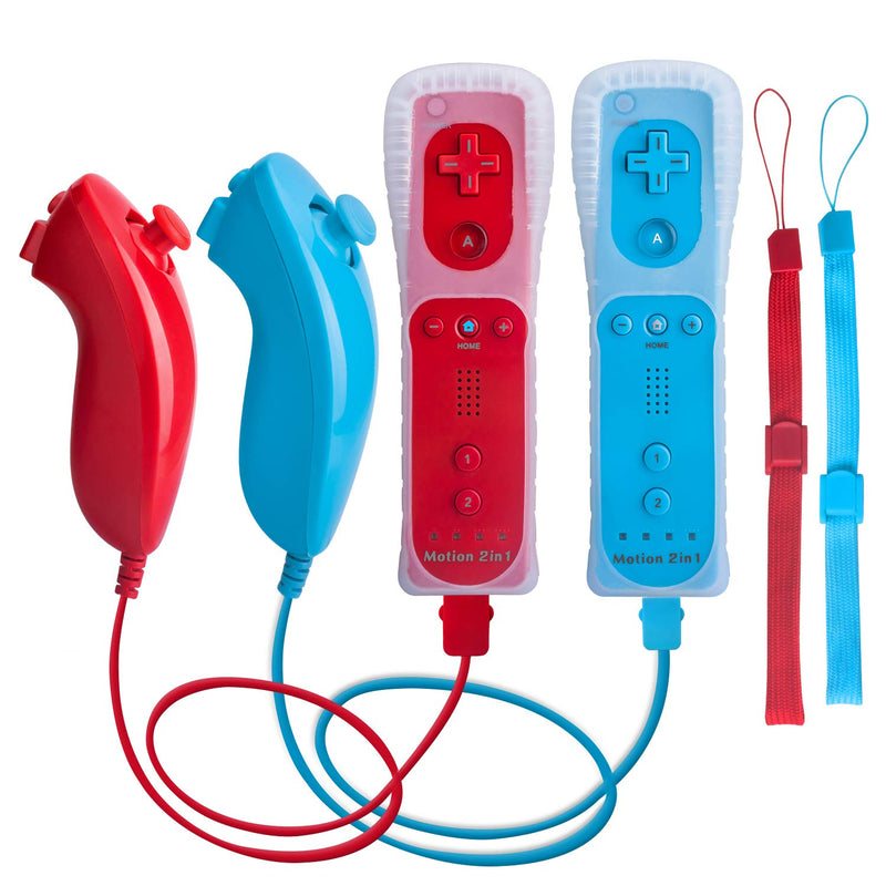  [AUSTRALIA] - TechKen Wii Controller, Set of 2 Wii Remote with Nunchuck Red&Blue