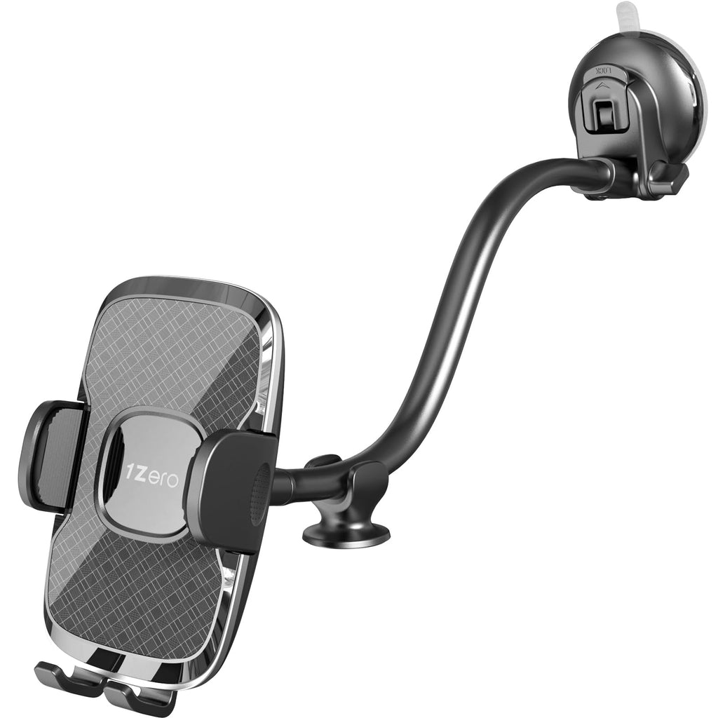  [AUSTRALIA] - 1Zero Solid Car Truck Phone Mount Holder with Thick Gooseneck Long Arm, Windshield Window Mobile Holders w/Industrial-Strength Suction Cup, Anti-Shake Stabilizer Compatible All Cell Phones, Black Adjustable 8-Inch Gooseneck
