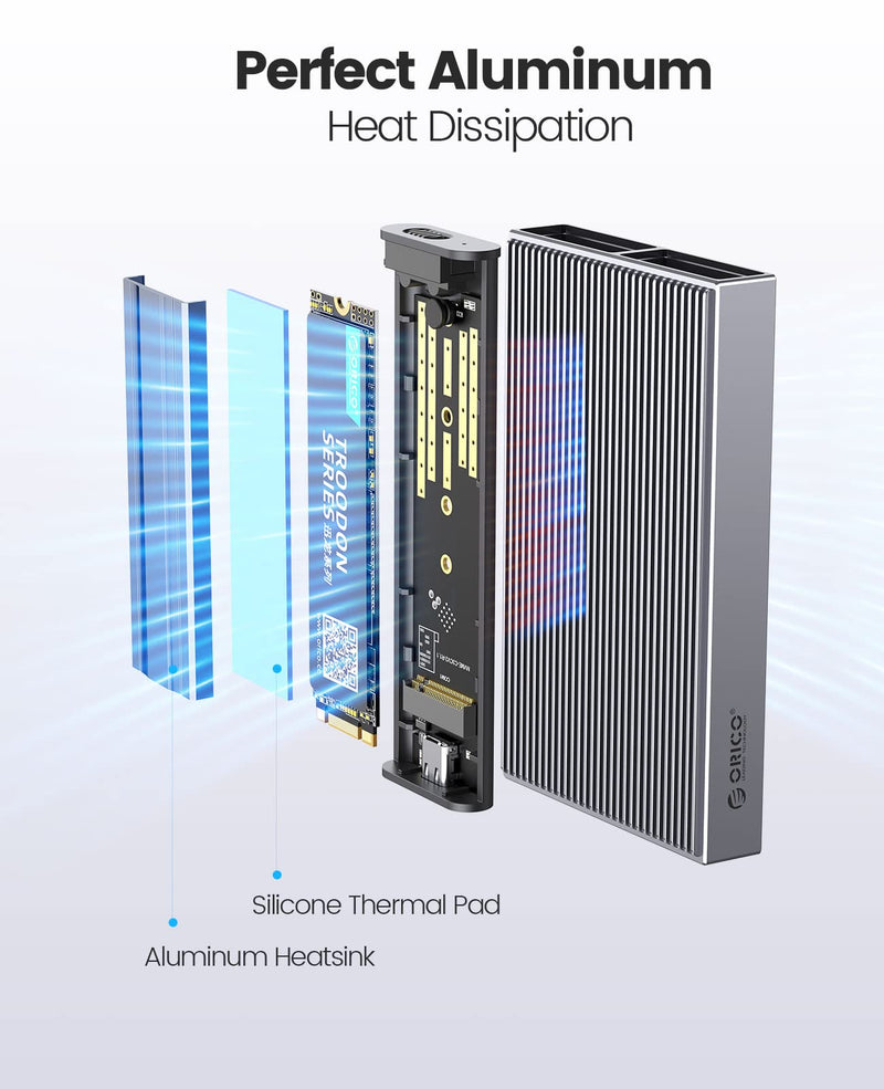  [AUSTRALIA] - ORICO Dual M.2 NVMe SATA SSD Enclosure, USB C to M2 Adapter for M Key PCIe & B+M Key 2230/2242/2260/2280 M.2 SSDs,Tool-Free Installation Aluminum M.2 Reader Support Trim and UASP up to 2x4TB-BM2-2SN Dual M.2 SATA+NVMe