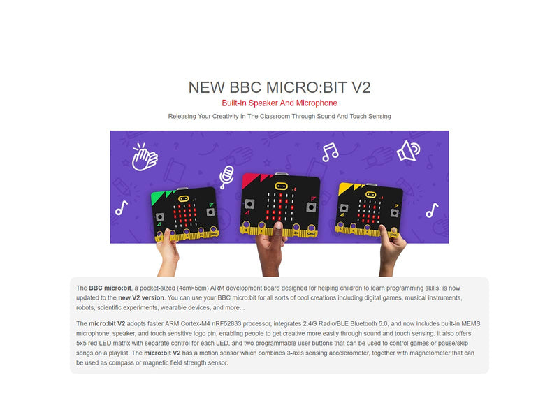  [AUSTRALIA] - BBC Micro:bit V2, Pocket-Sized ARM Development Board with Microphone, Speaker, Touch Sensitive Logo Pin, 2.4G Radio/BLE Bluetooth 5.0, for Kids and Beginners to Learn Programming Micro:bit V2 unit
