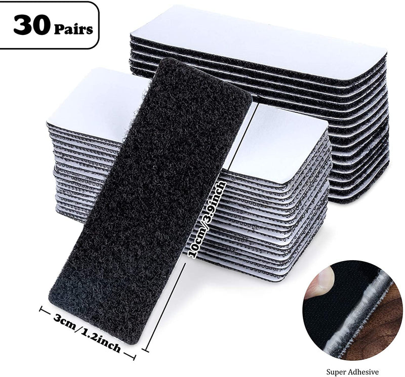  [AUSTRALIA] - 30Pcs Double-Sided Adhesive Tapes, Hook and Loop Tape Self-Adhesive Pads, Back Strips with Fastener Extra Strong Adhesive Tape for Walls, Floors, Doors, Plastic, Metal (1.2x4inch/30x100mm)
