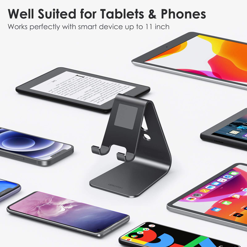  [AUSTRALIA] - Upgraded Aluminum Cell Phone Stand, OMOTON C1 Durable Cellphone Dock with Protective Pads, Smart Stand Designed for iPhone 11 Pro Max XR XS 8 Plus 7 SE, iPad Mini, Android Phones, Black