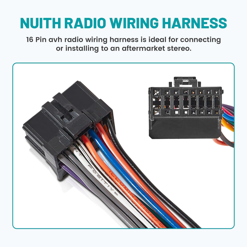  [AUSTRALIA] - NuIth 16 Pin Car Radio Wiring Harness for Pioneer AVIC AVH DEH Stereo, 16 Pin Wire Harness Connector for Pioneer Aftermarket DVD Nav Radio AVIC-X940BT, AVH-X2500BT, DEH-P770MP