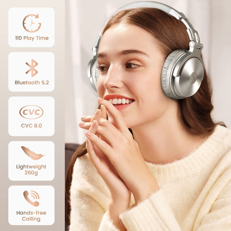  [AUSTRALIA] - OneOdio Bluetooth Over Ear Headphones - Wireless/Wired 110 Hrs Stereo Sound Bluetooth Foldable Headsets with Deep Bass 50mm Neodymium Drivers for PC/Phone - Studio Wireless Pro C, Champagne Gold
